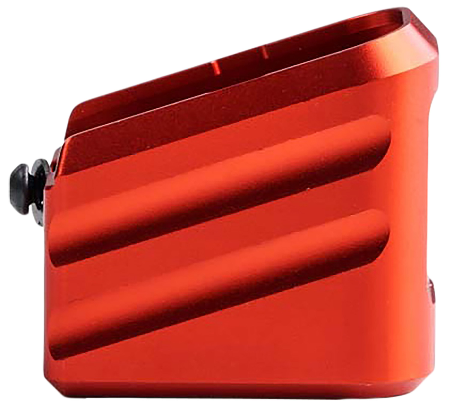 Red anodized metal angled mounting bracket