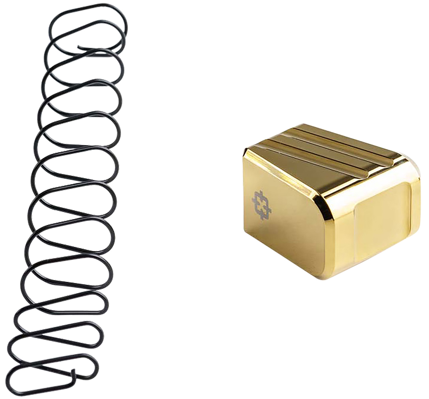 Black coil spring and gold metal block