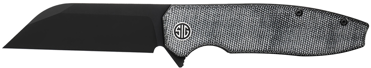 Black tactical knife with textured SIG handle