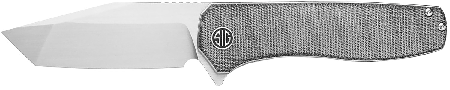 Folding knife with textured handle and SIG logo