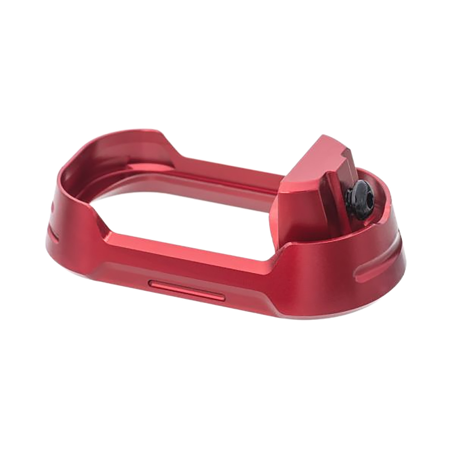 Red anodized aluminum handgun magazine base plate