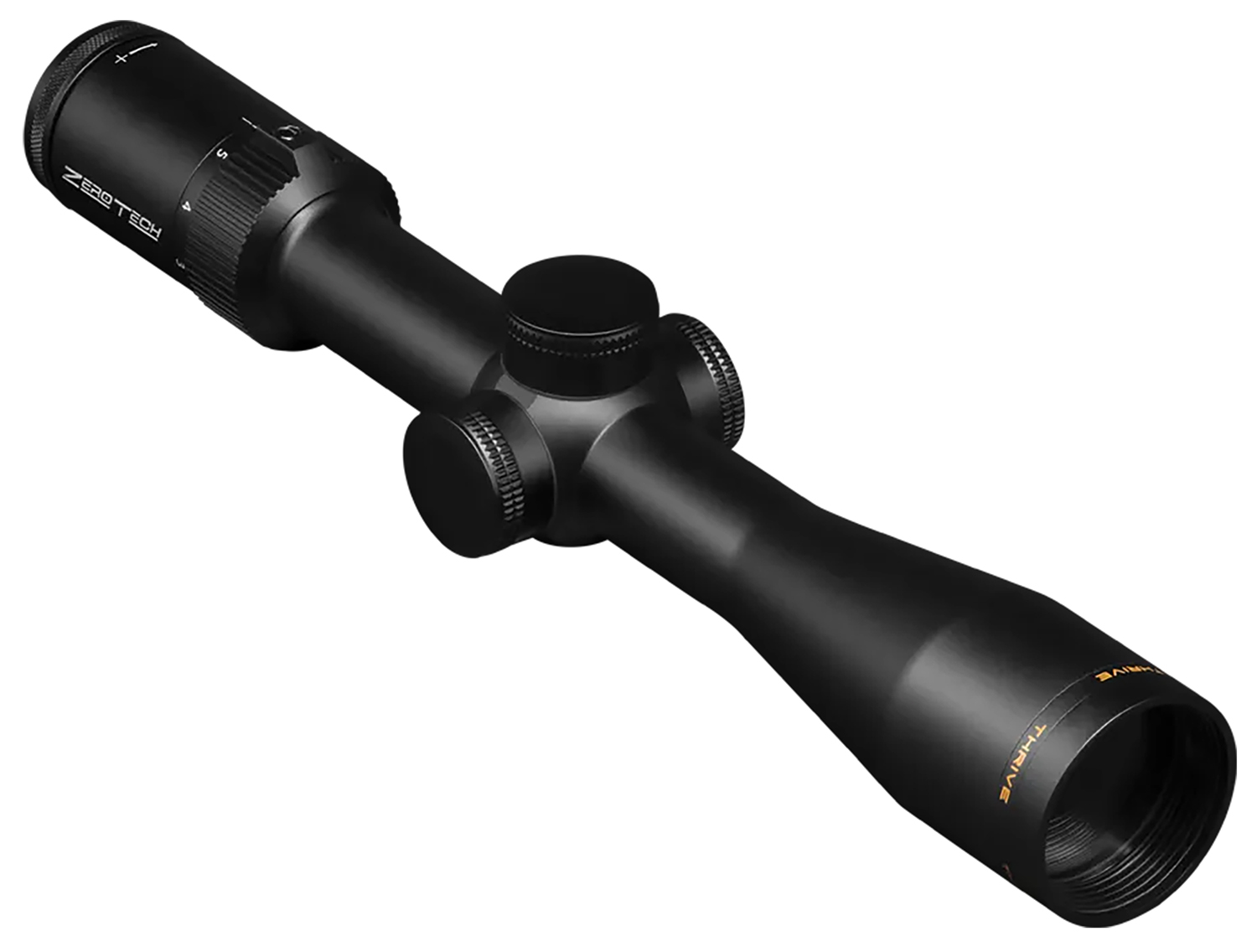 Black rifle scope with adjustment turrets