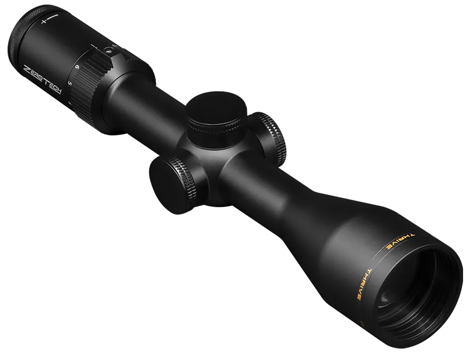 Black rifle scope with adjustment turrets