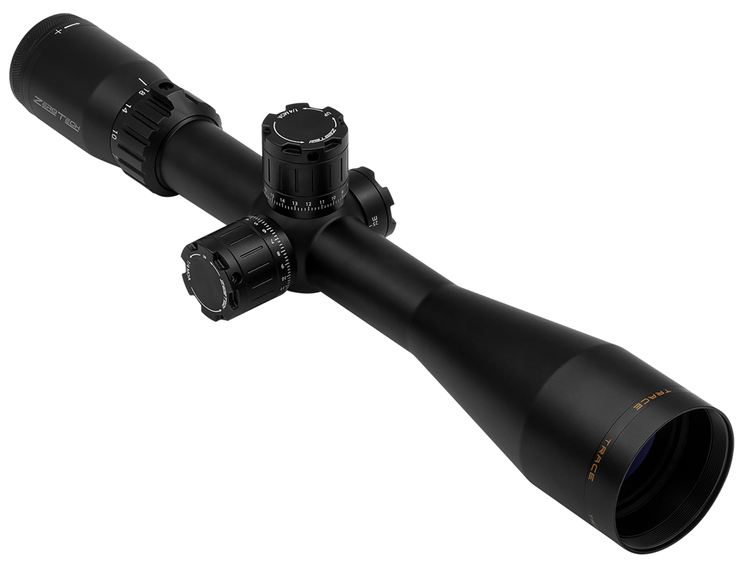 Black rifle scope with adjustment turrets