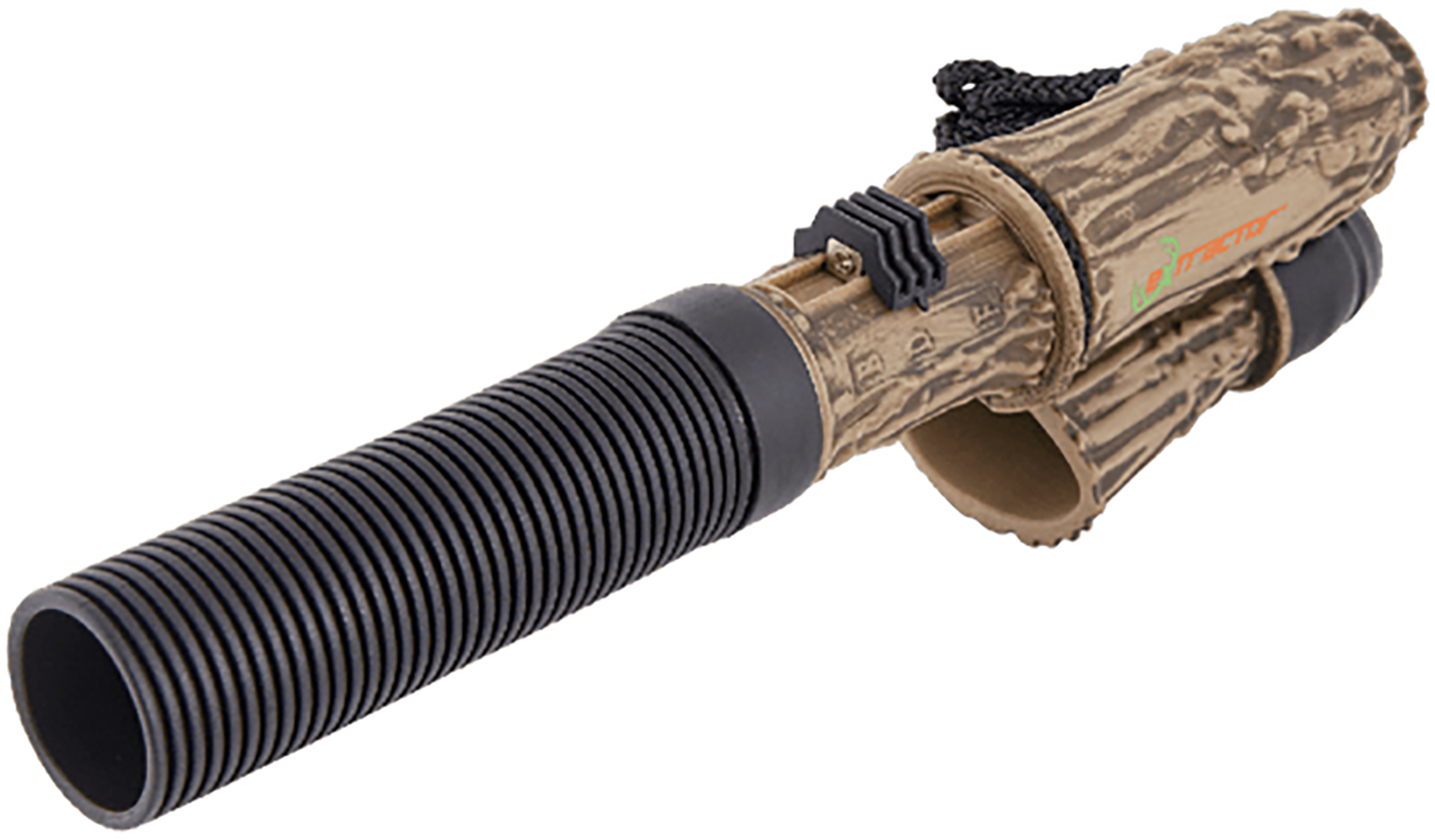Camouflage hunting game call with ribbed black tube
