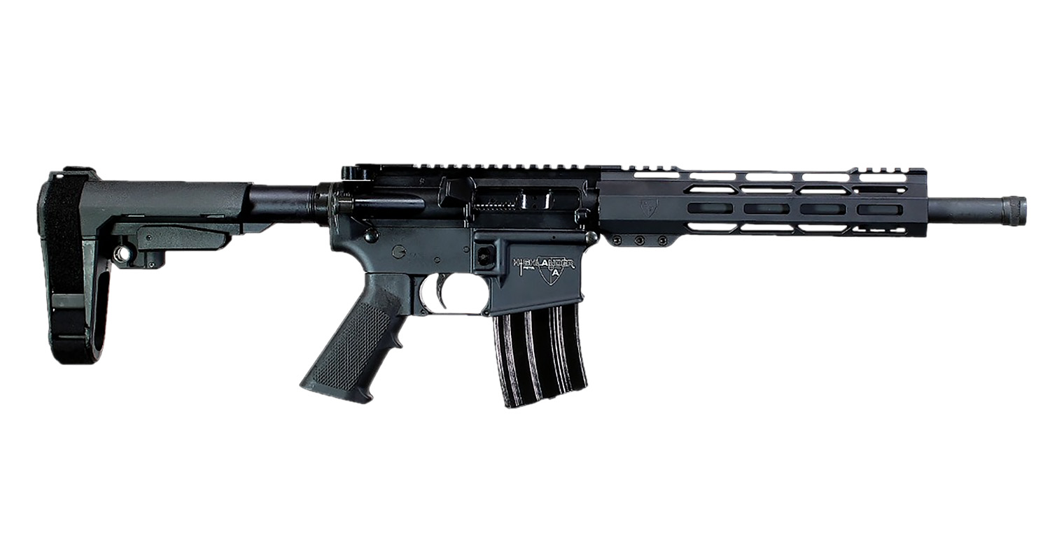 Black AR-style semi-automatic rifle on white background