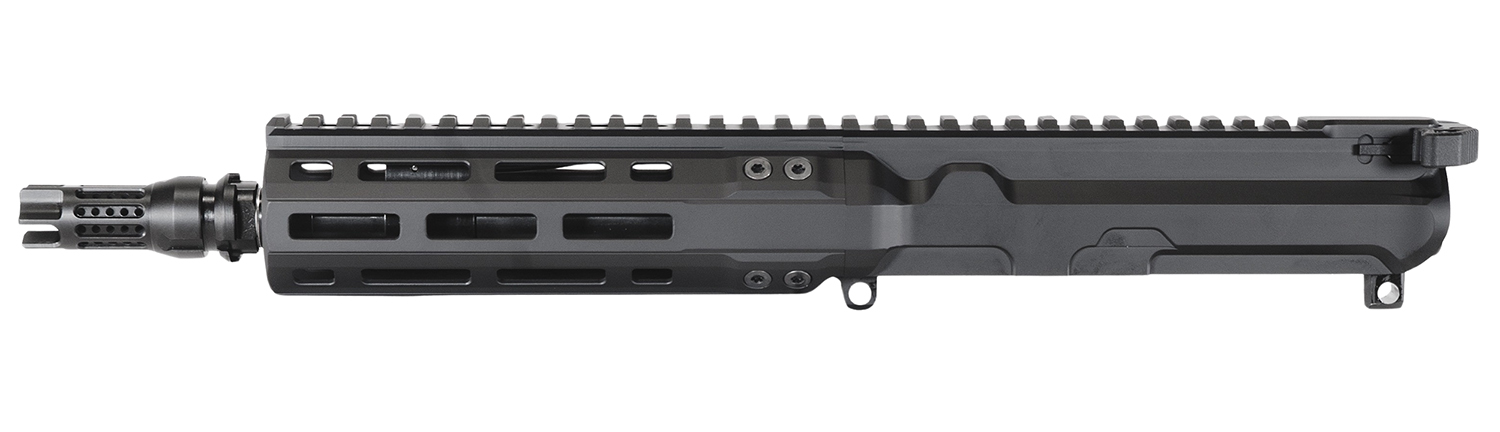 Black rifle upper receiver with handguard and muzzle brake