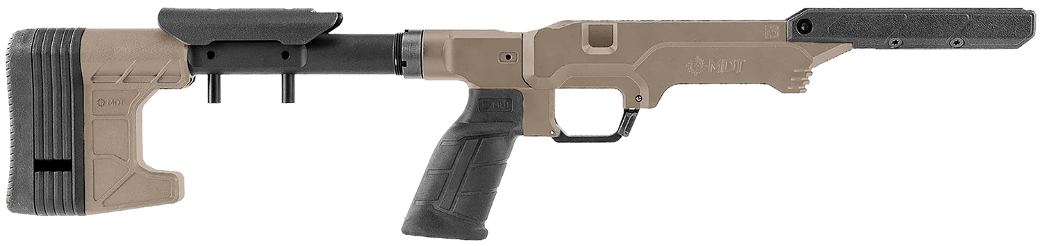 Tan and black rifle chassis stock
