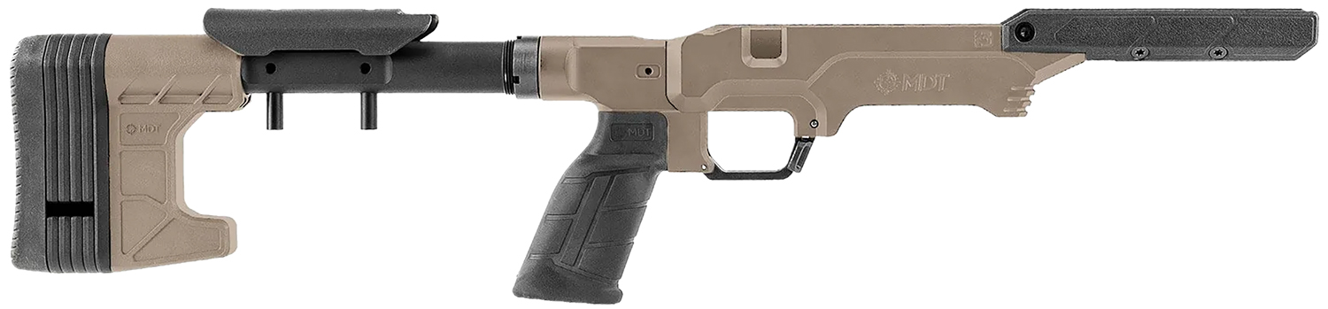 Tan and black rifle chassis stock system