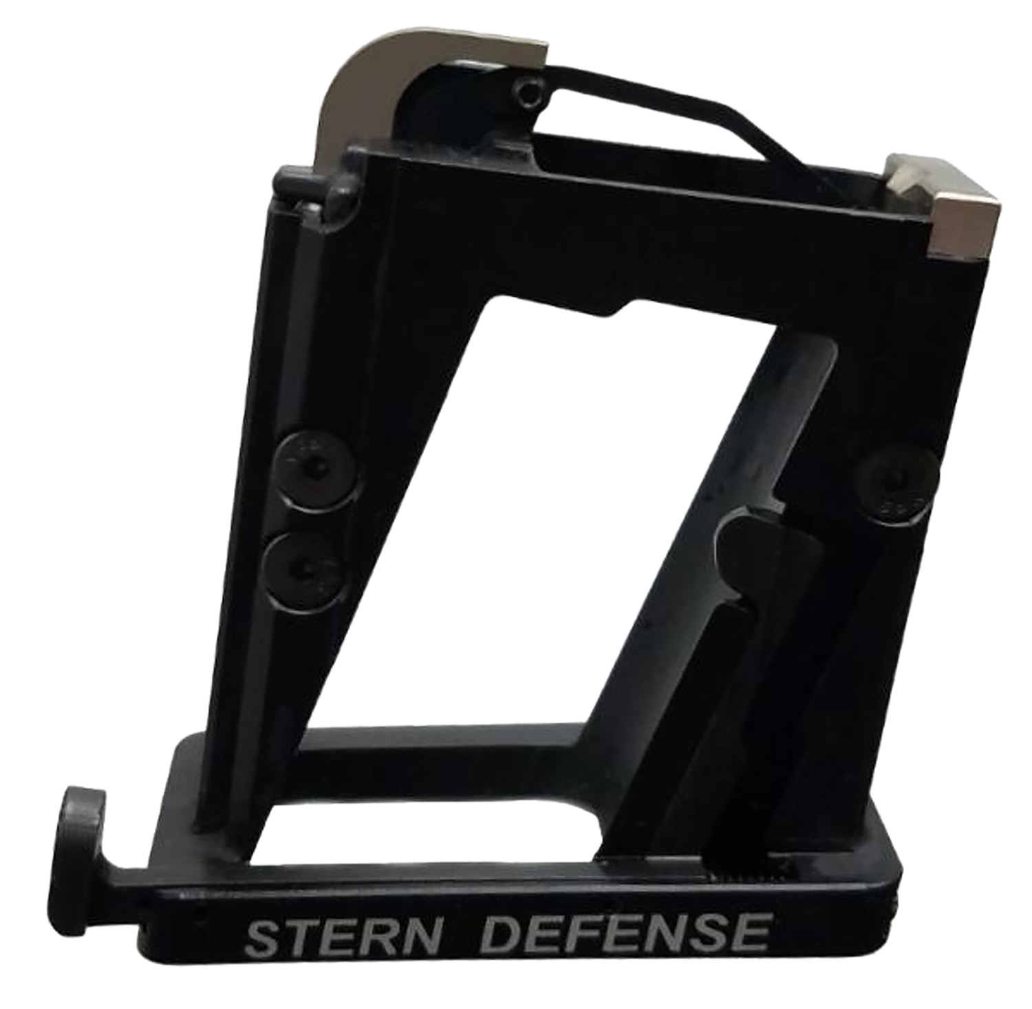 Black metal firearm accessory labeled Stern Defense