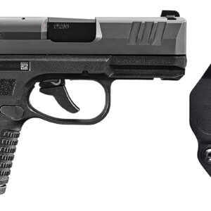 Compact semi-automatic handgun and black holster
