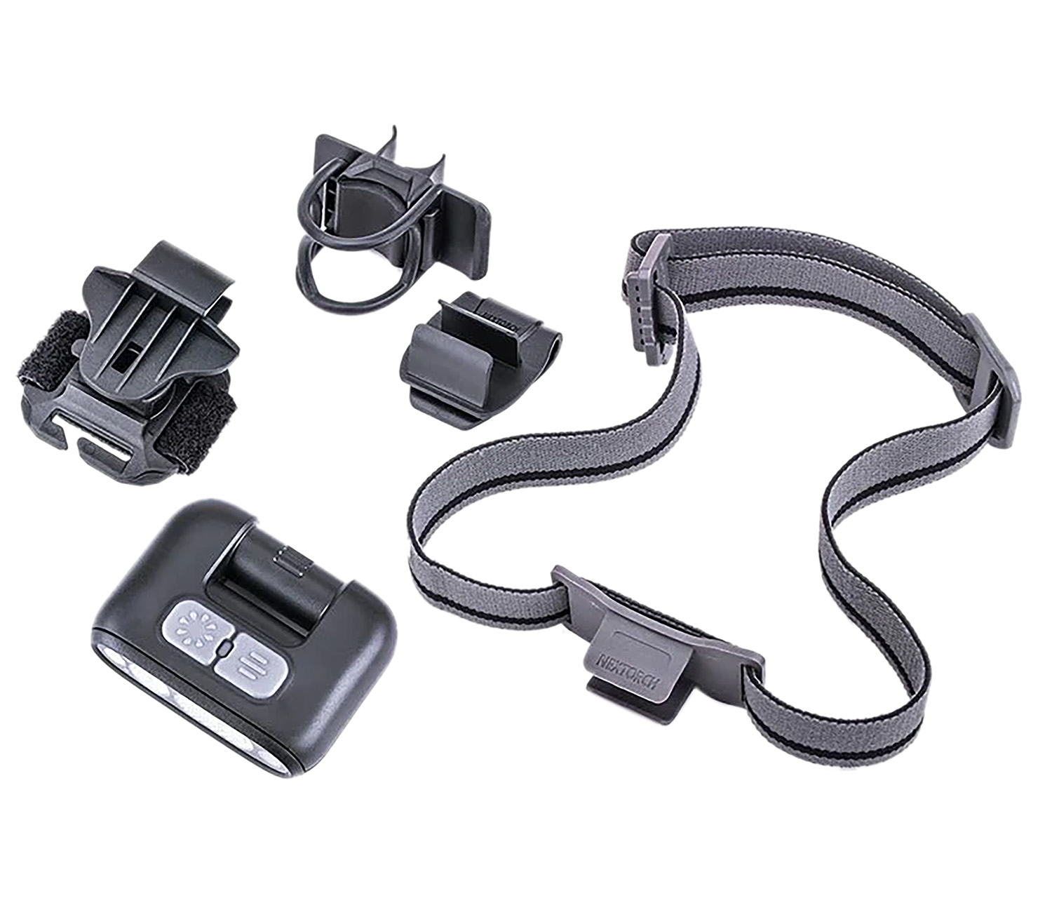 LED headlamp with strap and mounting accessories