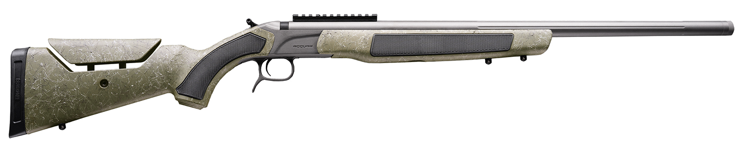 Green camo single-shot rifle with long barrel
