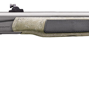 Bolt-action rifle with green camo stock