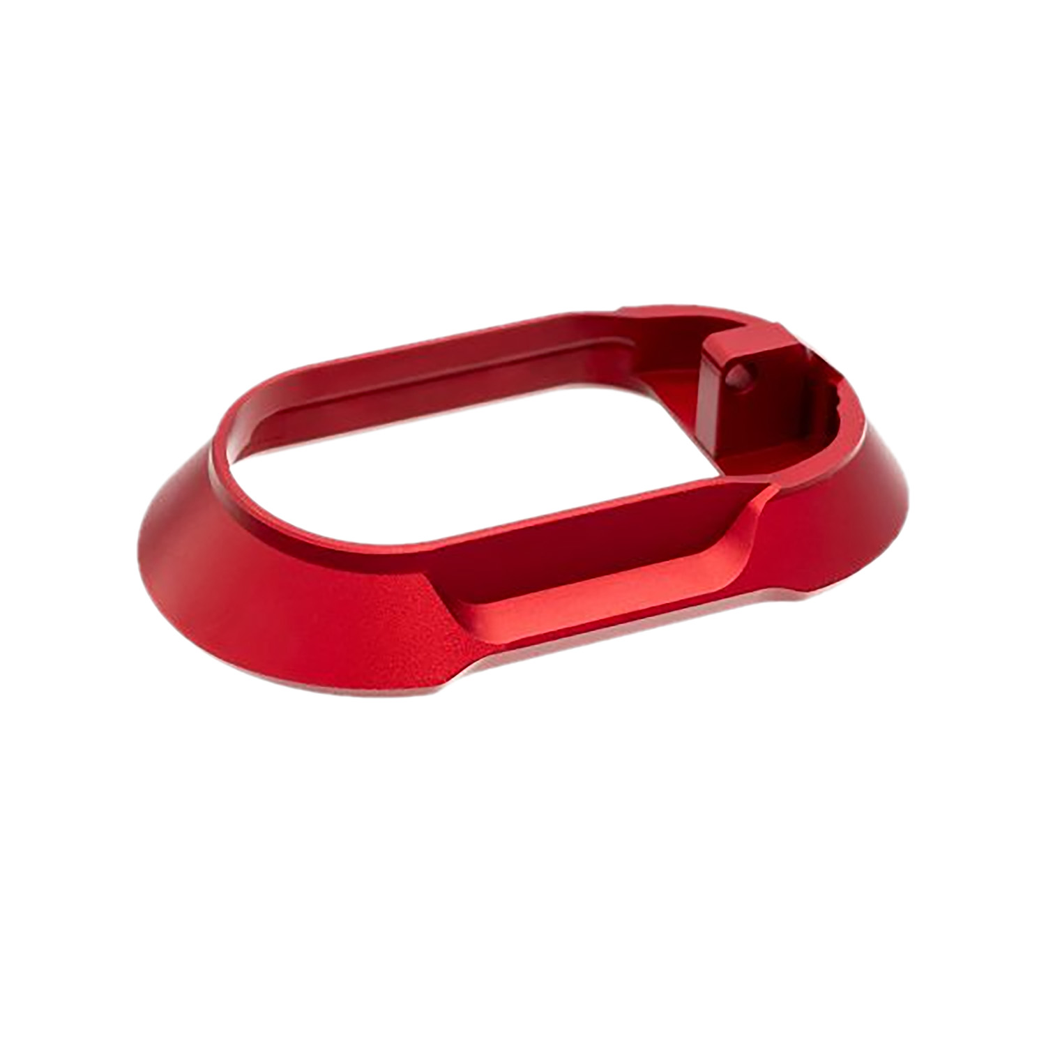 Red anodized aluminum handgun magazine well extension