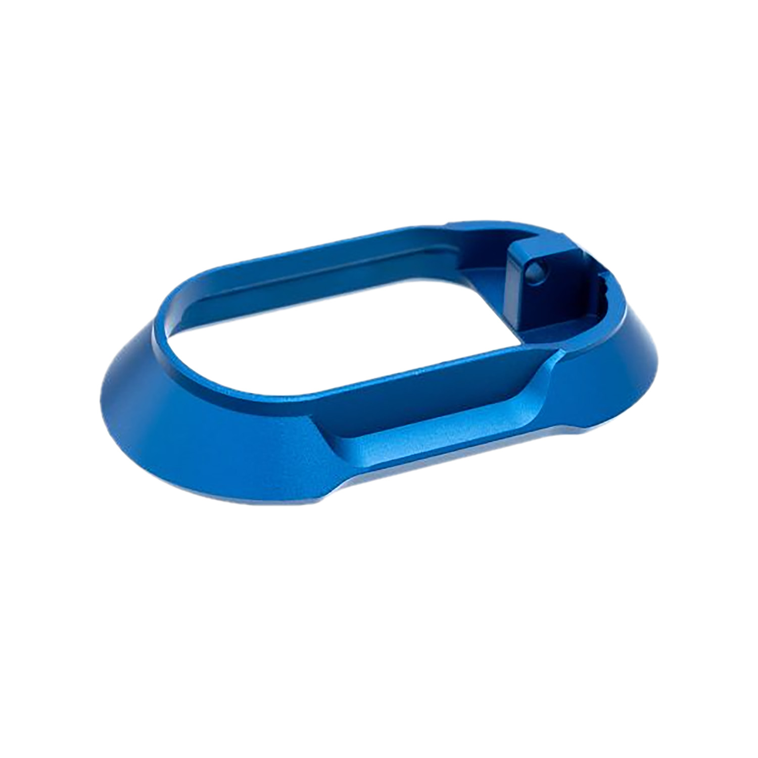 Blue anodized aluminum handgun magazine well funnel