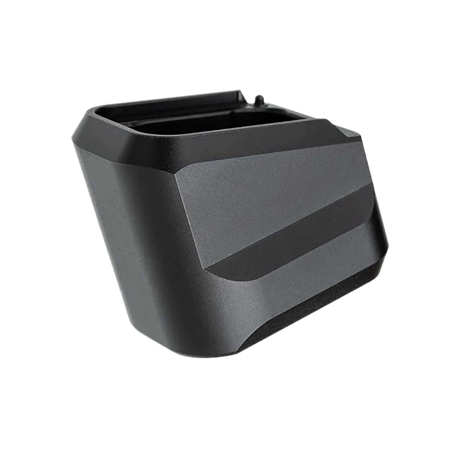 Black handgun magazine base plate extension