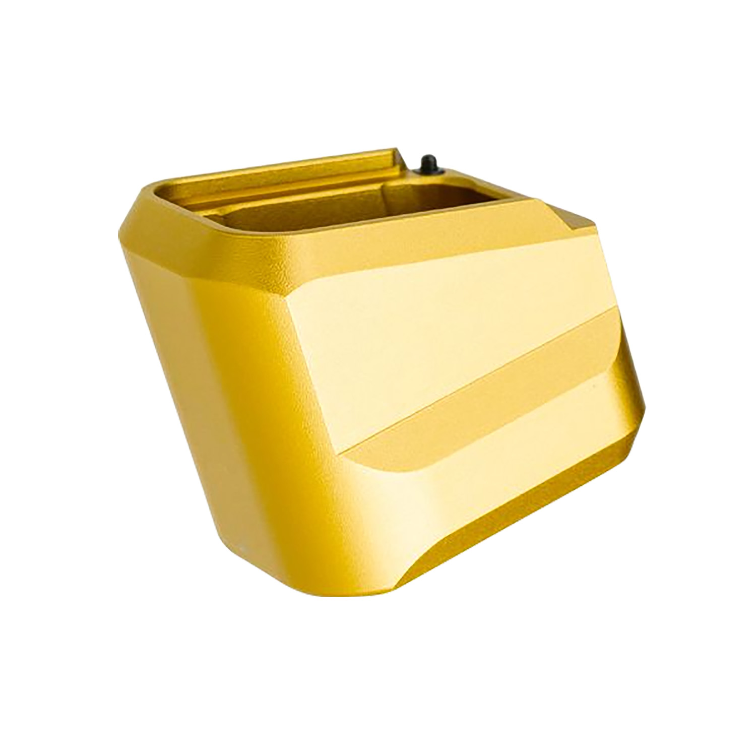 Gold anodized flared handgun magazine baseplate