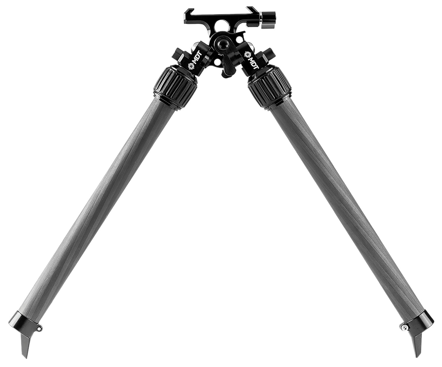 Black and gray adjustable rifle bipod