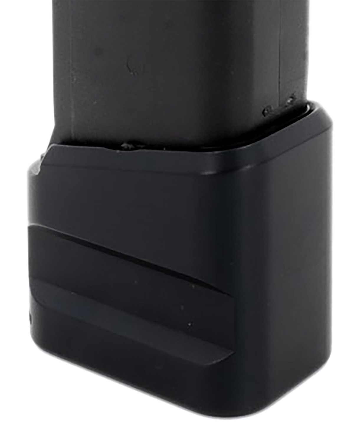 Black plastic base attached to vertical post