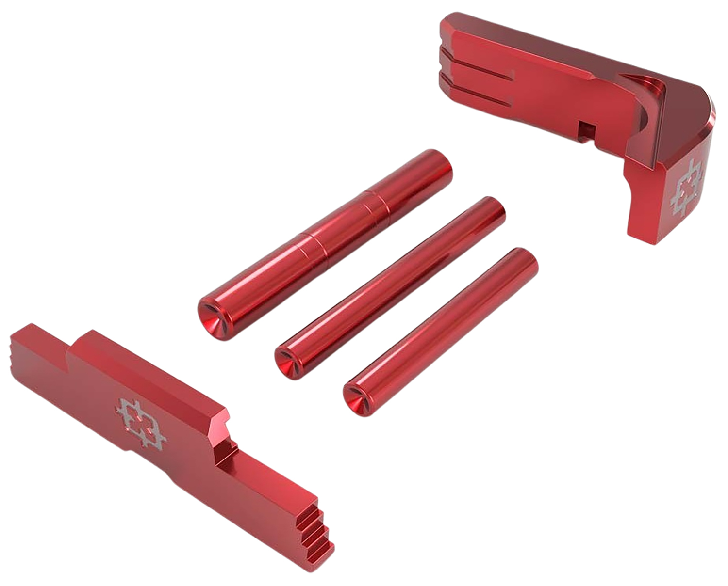 Red anodized aluminum rods and bracket components
