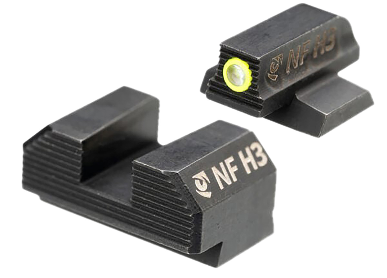 Black tritium pistol sights with green front dot