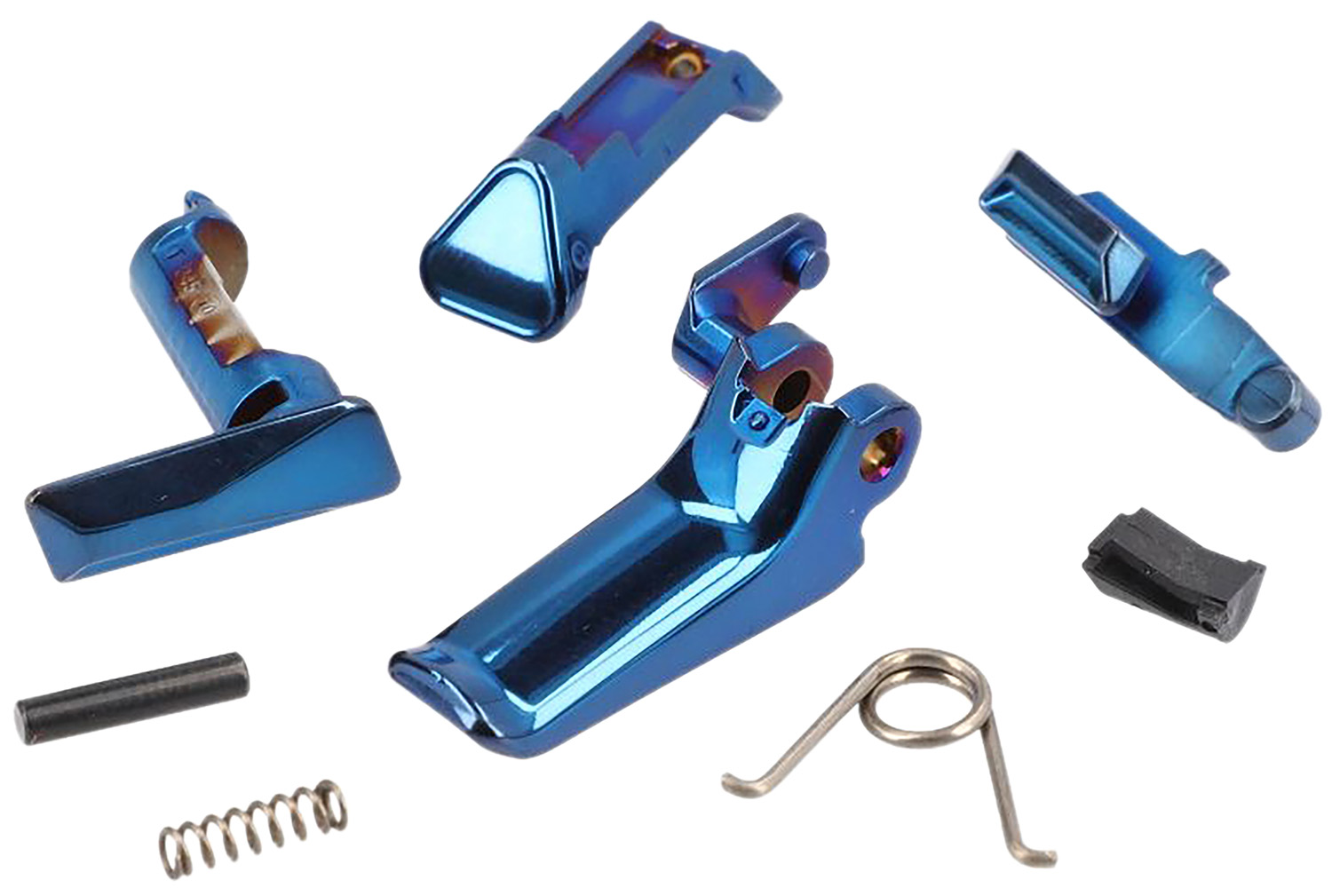 Anodized blue metal trigger assembly components