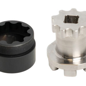 Two metal splined mechanical components side by side
