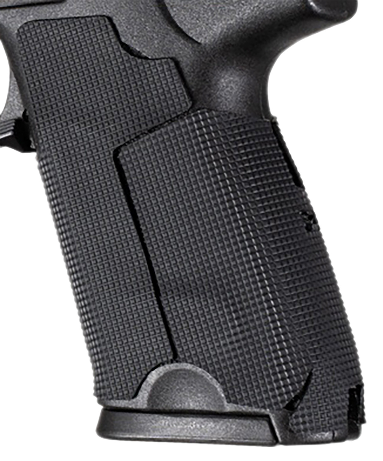 Close-up of textured black handgun grip
