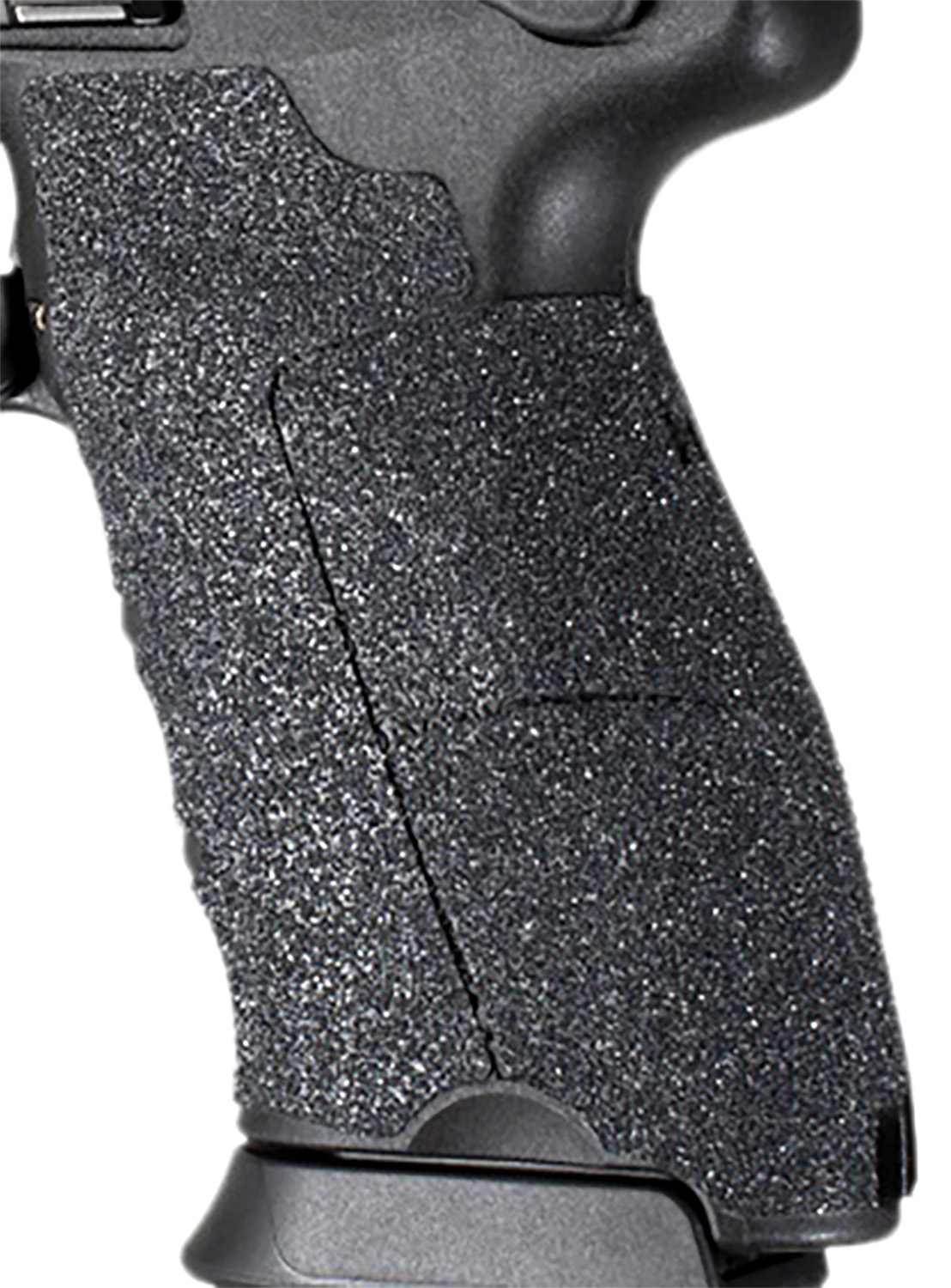 Close-up of textured handgun grip and base
