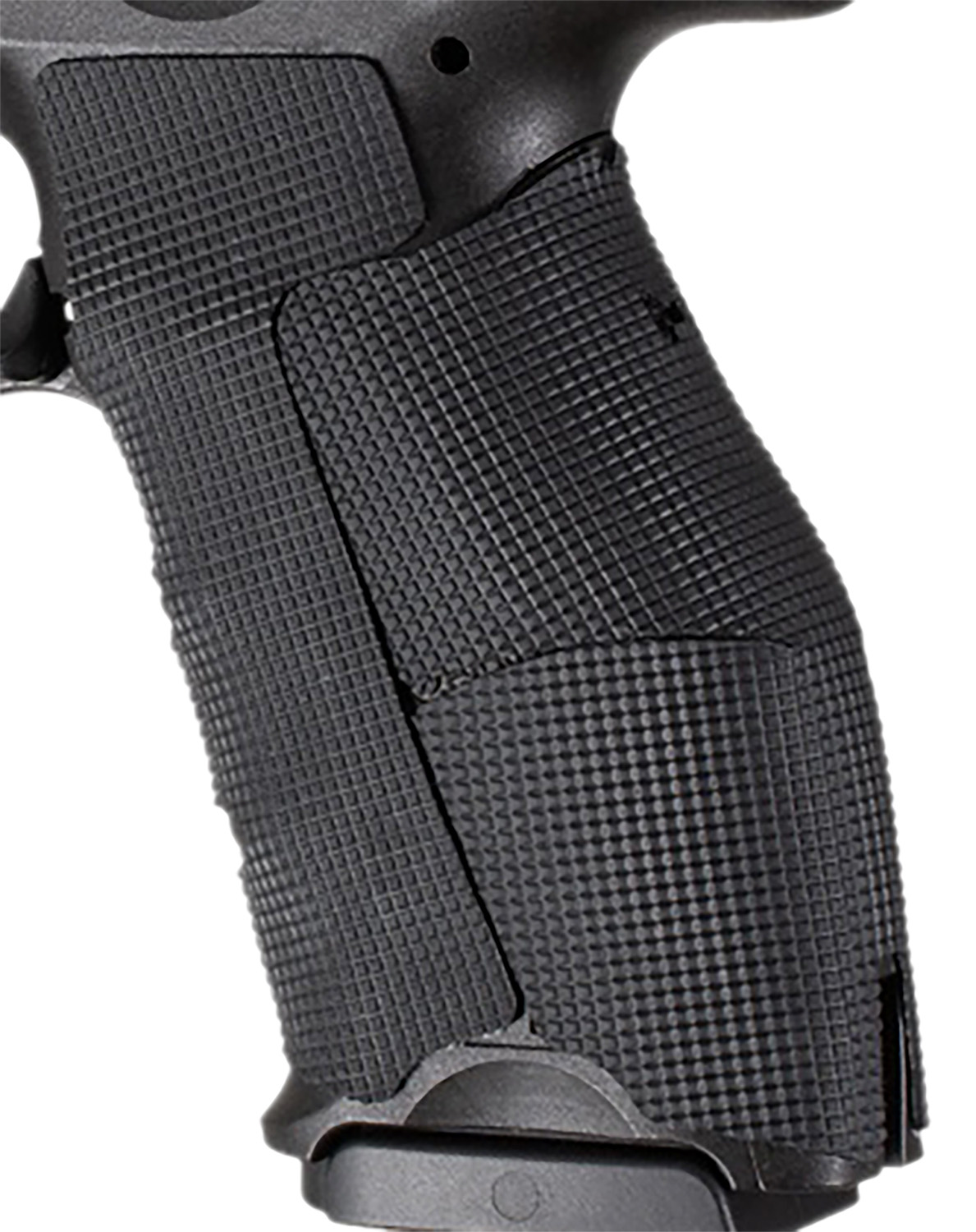 Close-up of textured black handgun grip