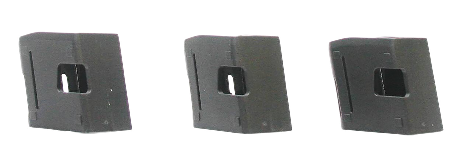 Three black plastic mounting clips with square holes