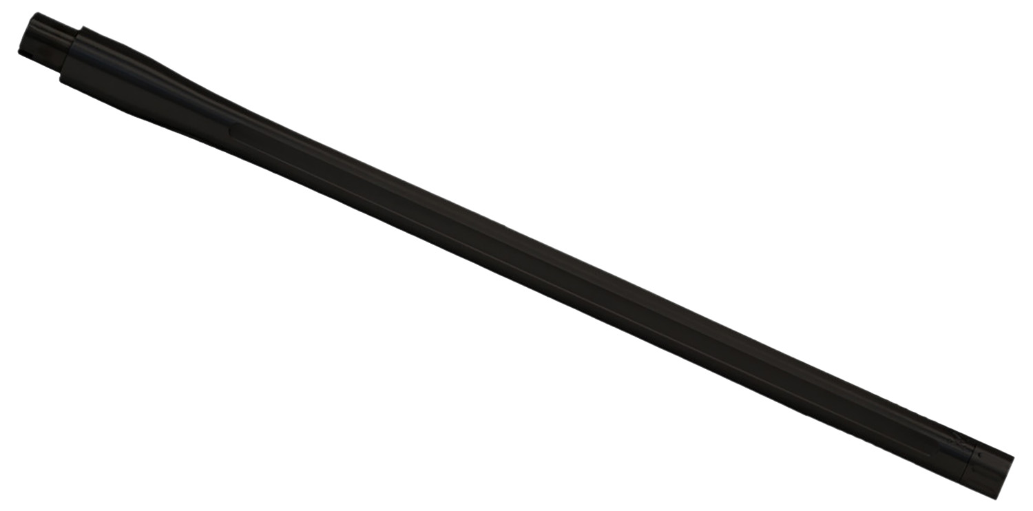 Long black metal barrel on white background