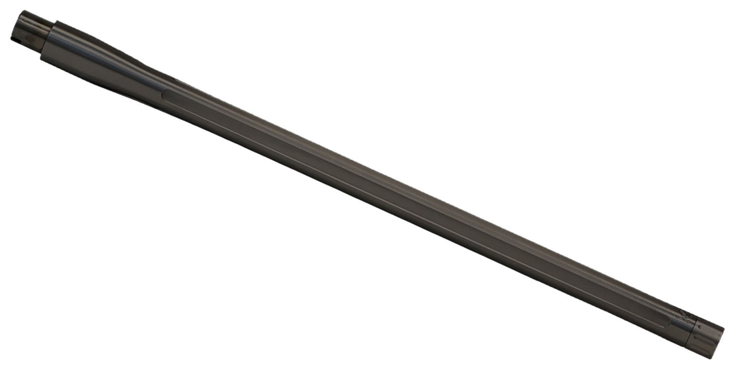 Long metal gun barrel on white background