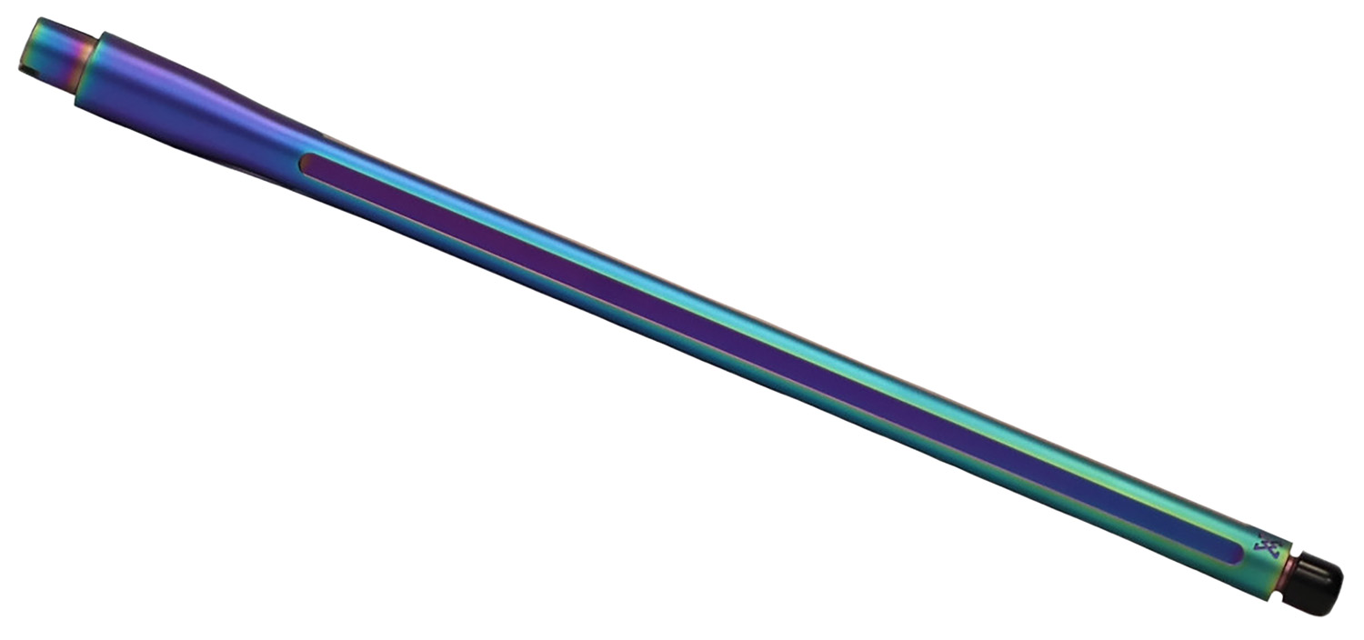 Iridescent blue and purple metal pen on white background