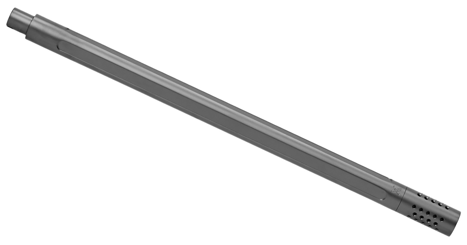 Metal rifle barrel with perforated muzzle brake