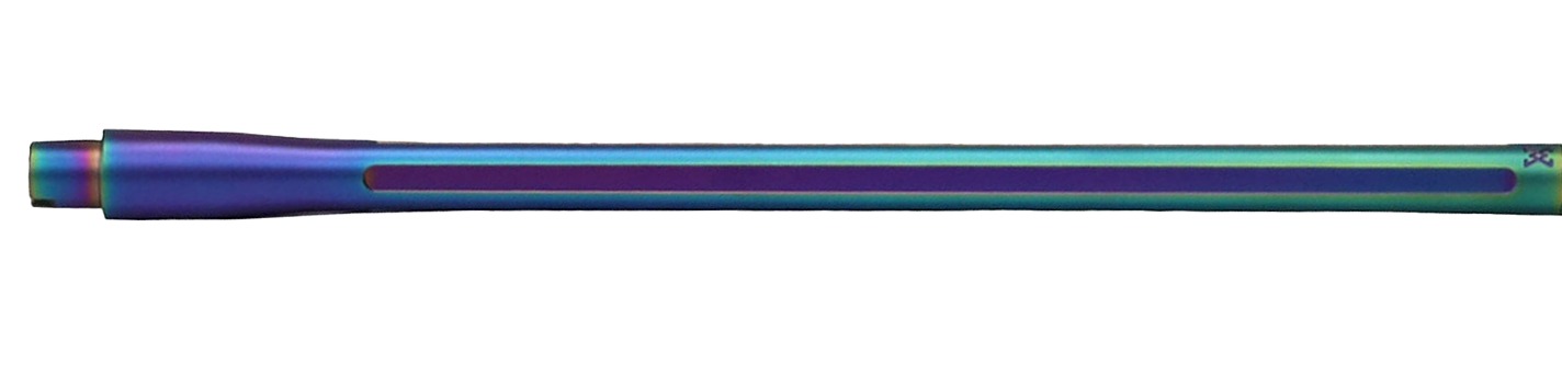Iridescent reusable metal straw on white background