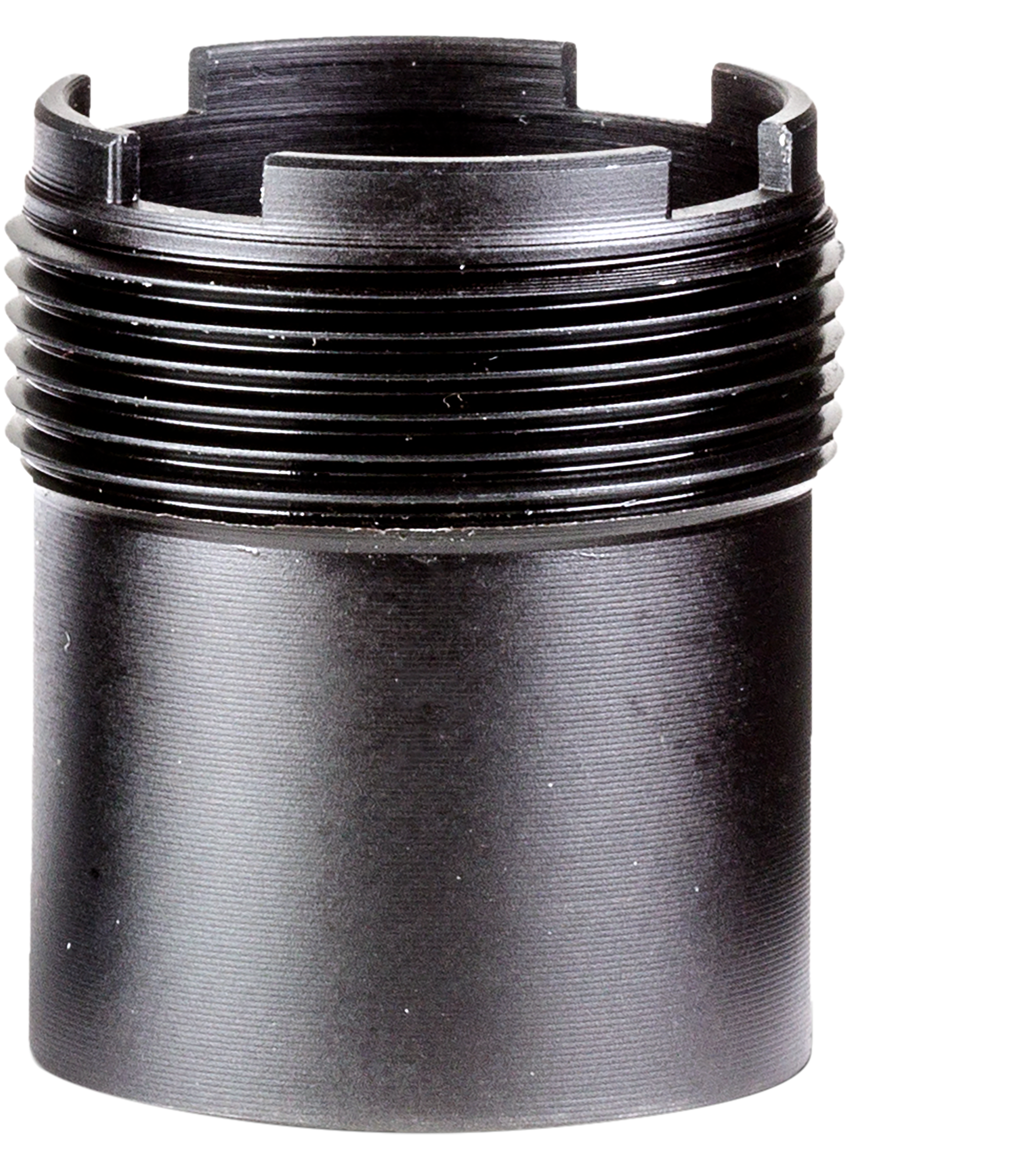 Black threaded cylindrical metal component