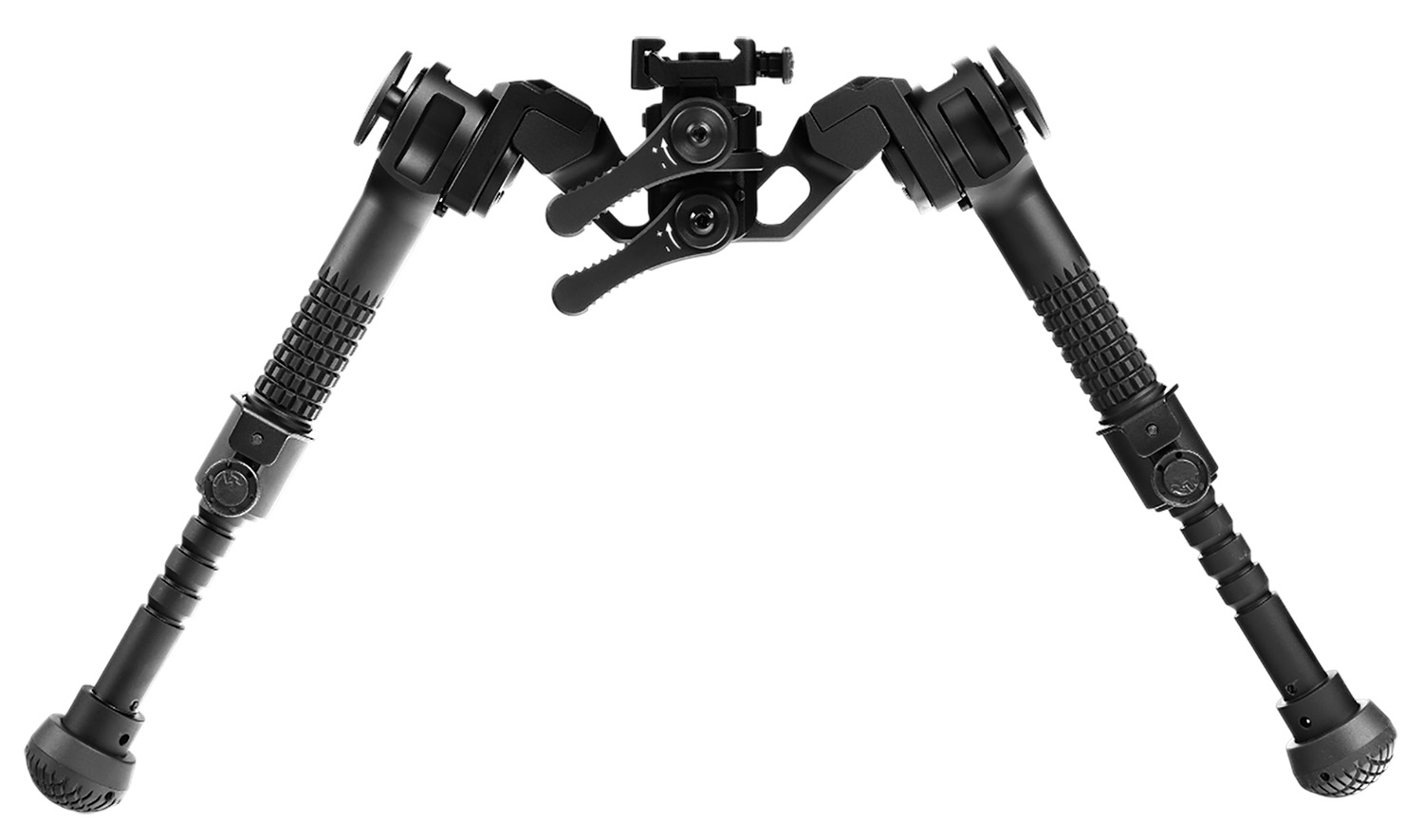 Adjustable black rifle bipod with rubber feet