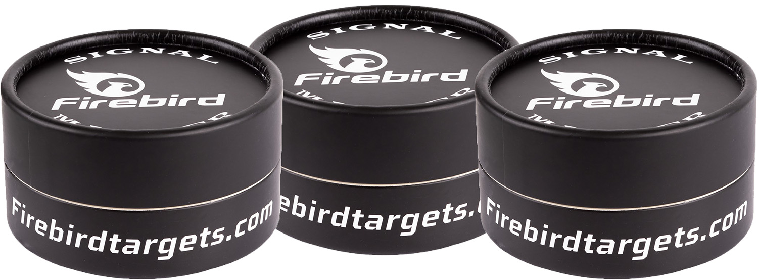 Three black Signal Firebird target containers
