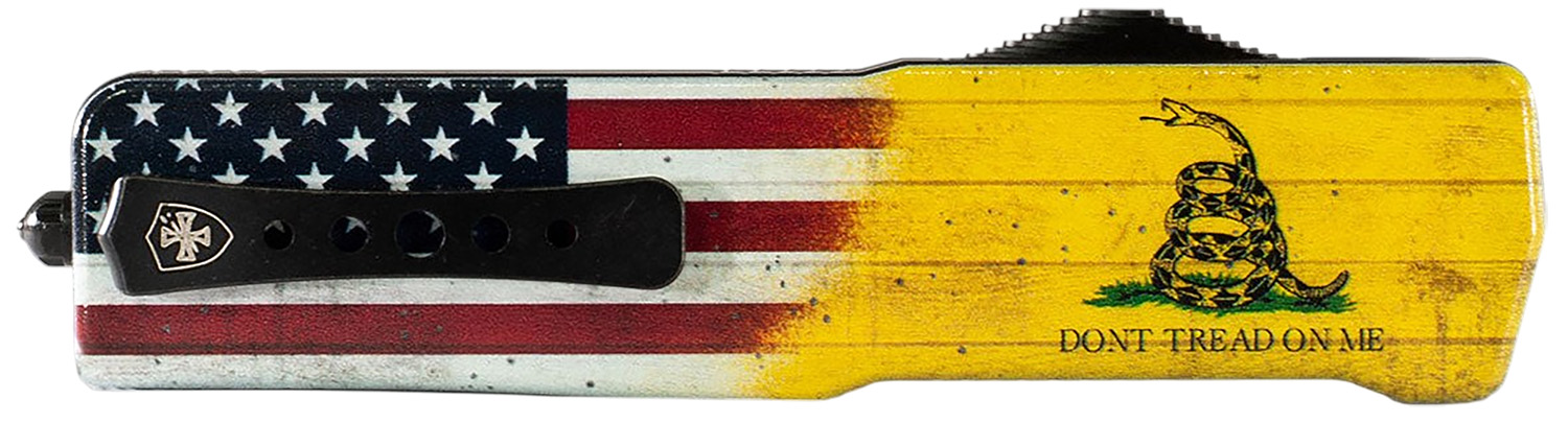 Knife handle with American and Gadsden flags