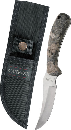 Fixed-blade knife with camo handle and sheath