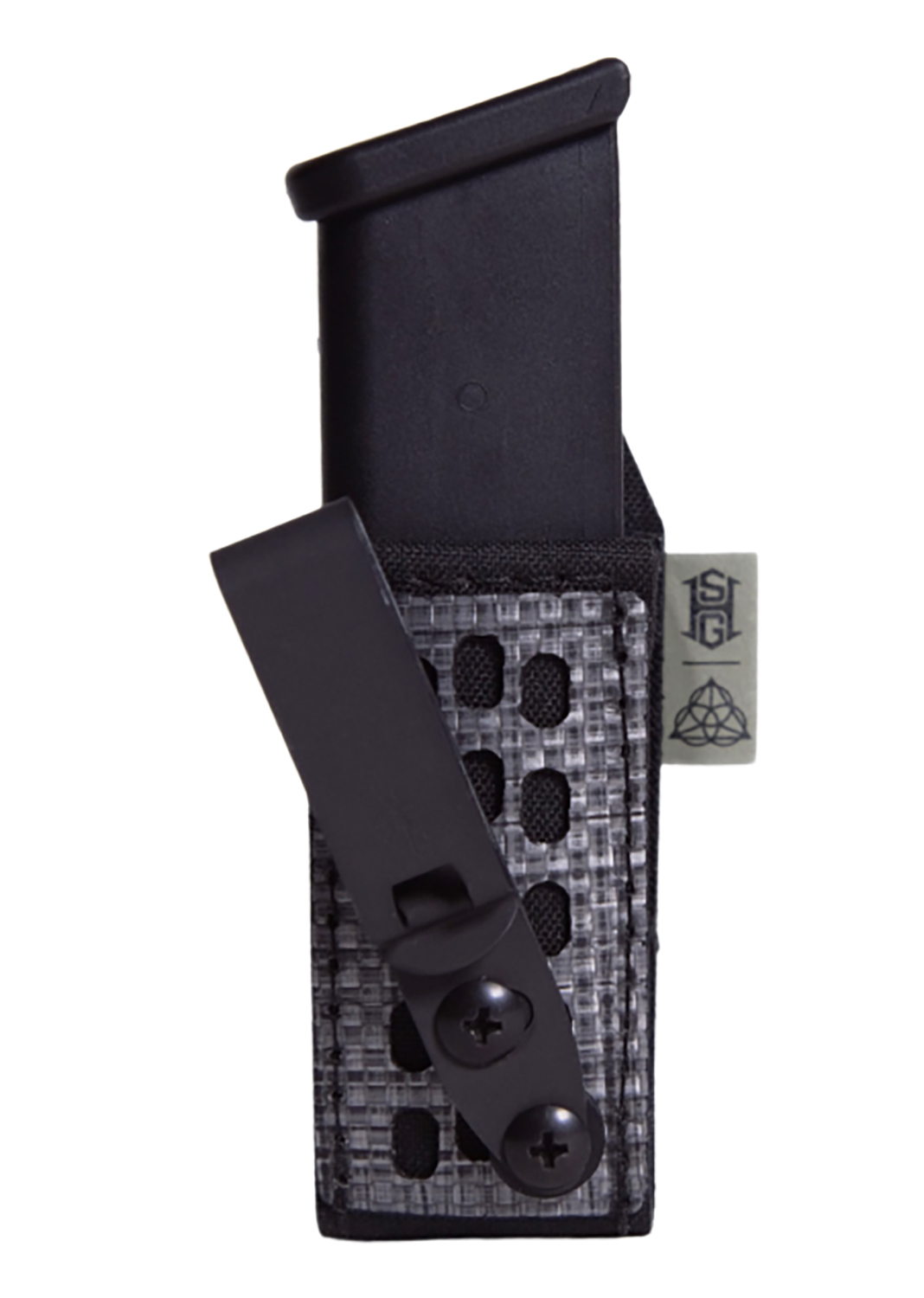 Pistol magazine in textured belt holster