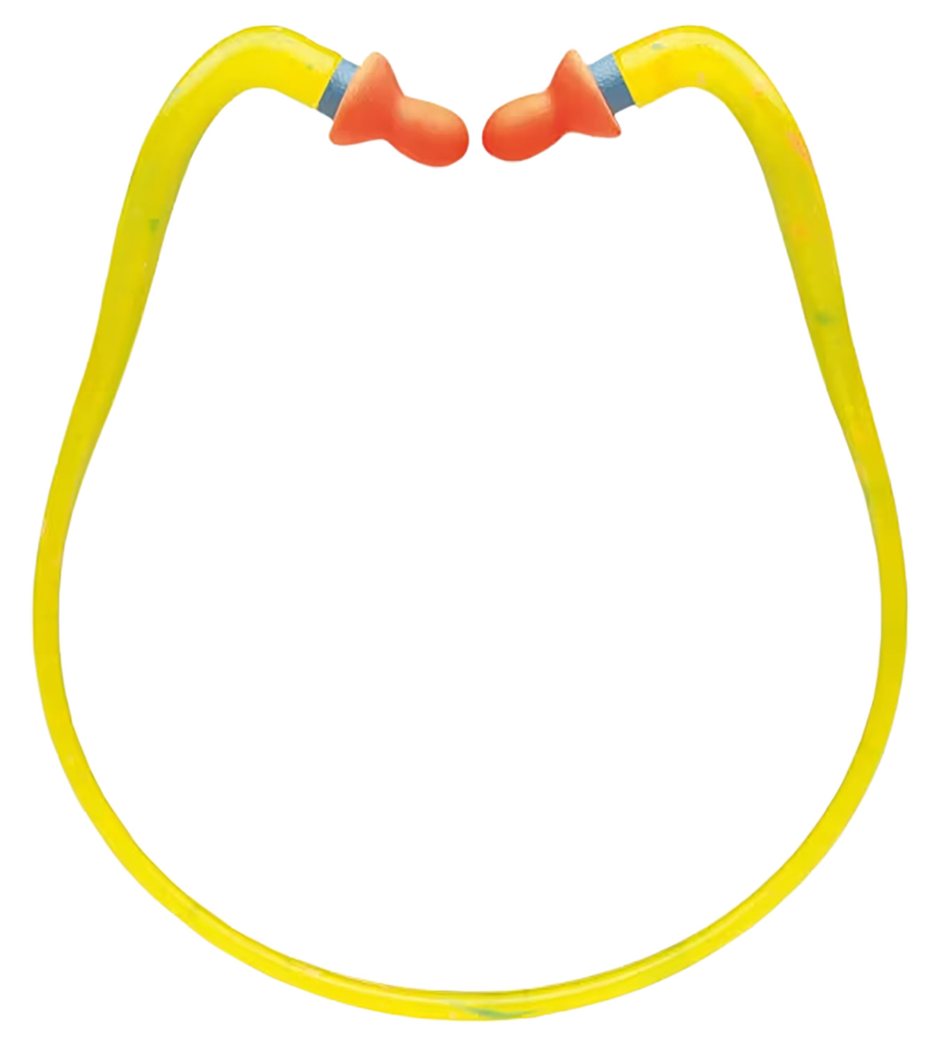 Yellow corded earplugs with orange tips