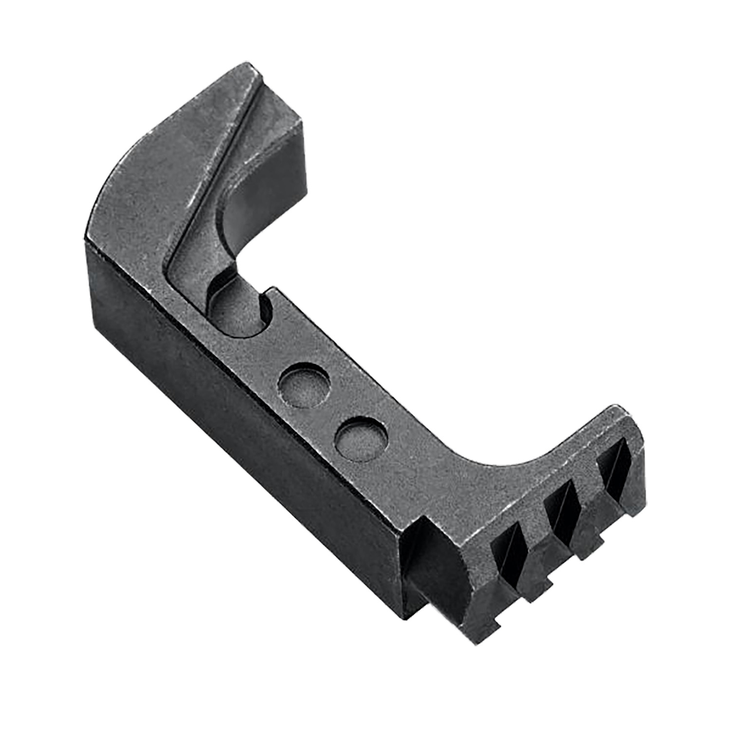 Machined metal bracket with holes and grooves