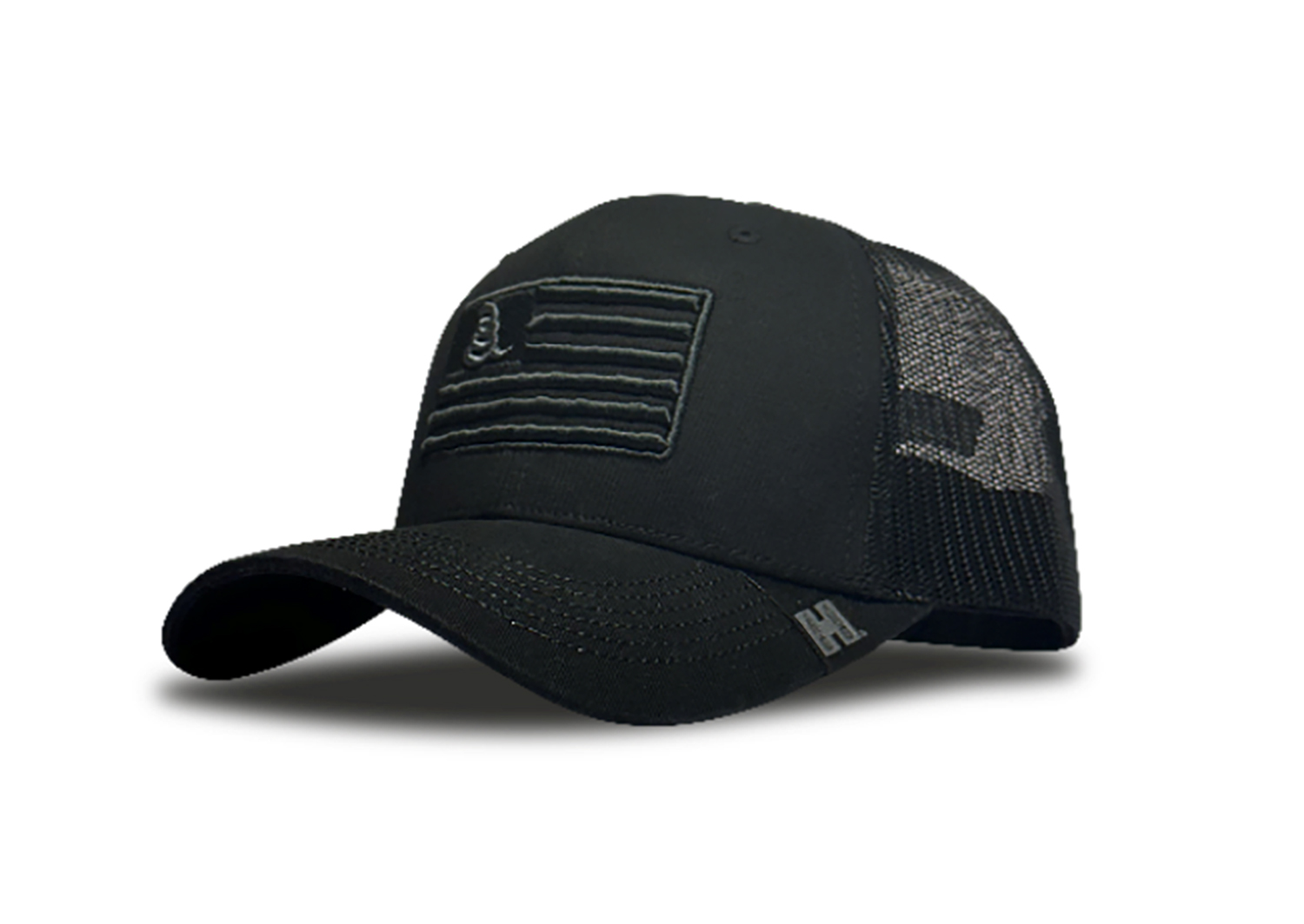 Black trucker hat with American flag patch