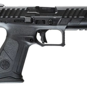 Black semi-automatic pistol on white background