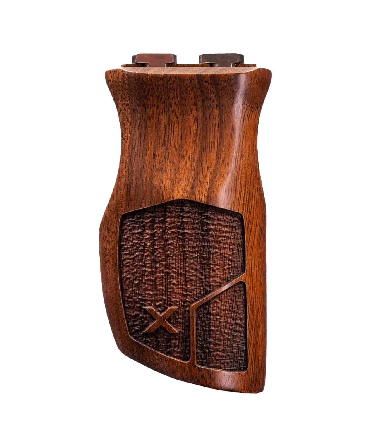 Custom wooden pistol grip with textured inlay