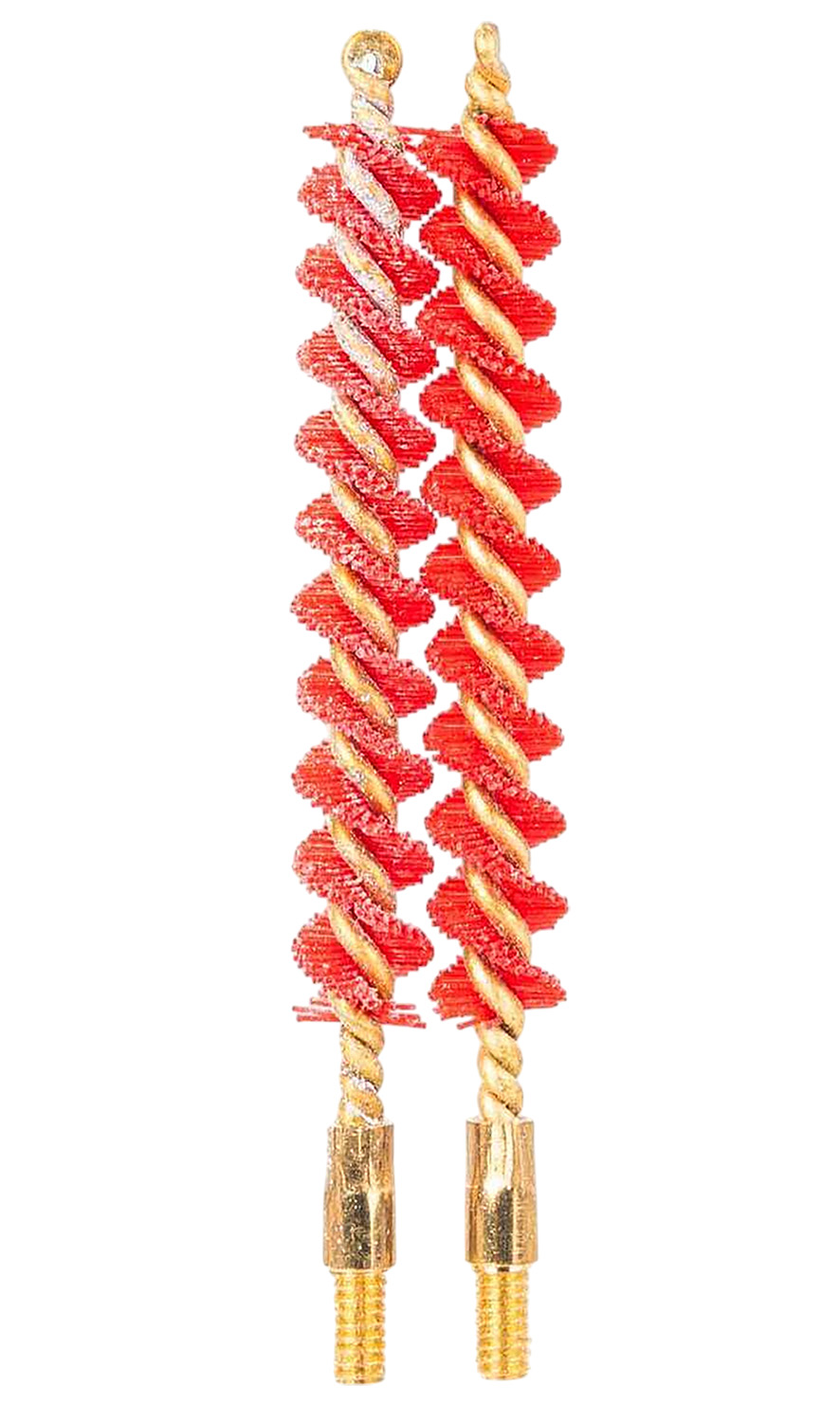 Two red and gold bore cleaning brushes
