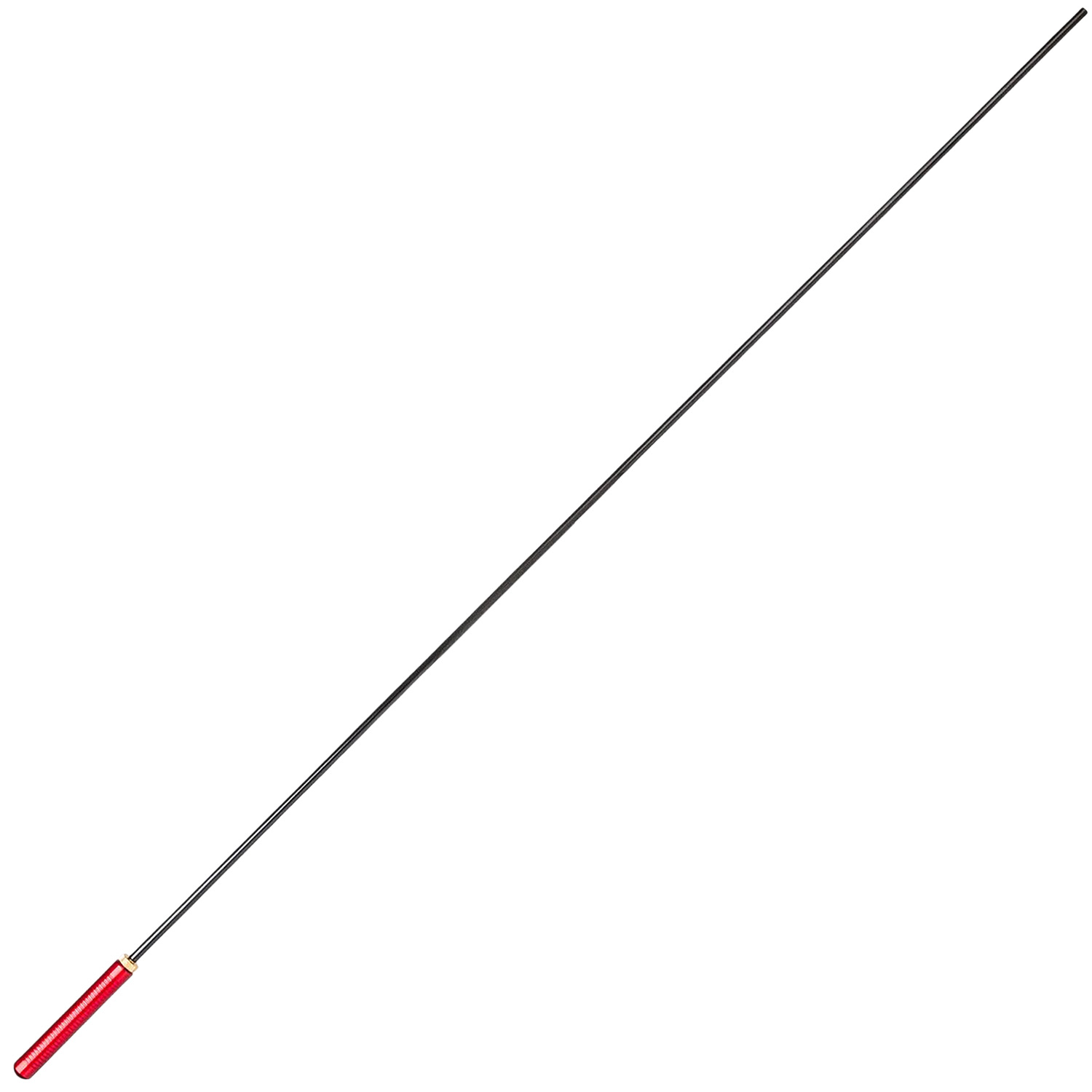 Long black riding crop with red handle
